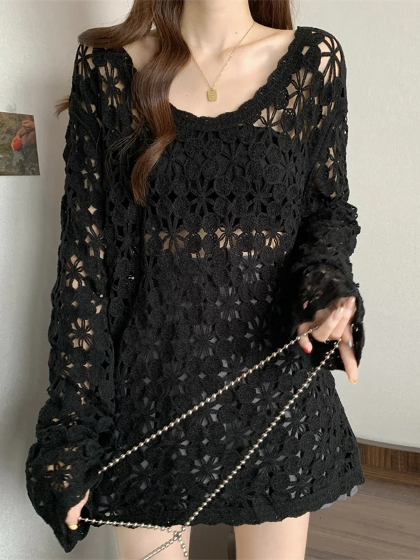 

Женский вязаный длинный топ све, верхняя одежда, весна-осень, большие размеры, красивая одежда свободного покроя, удобная мягкая ткань