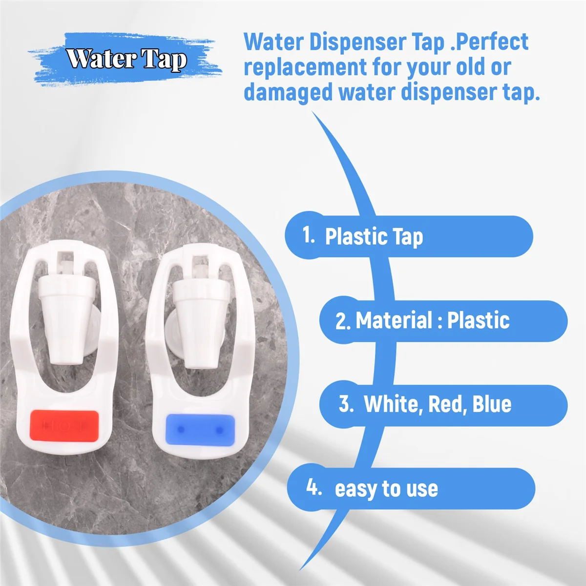 Water Dispenser Replacement Push Type White Plastic Tap Faucet 2 Pcs