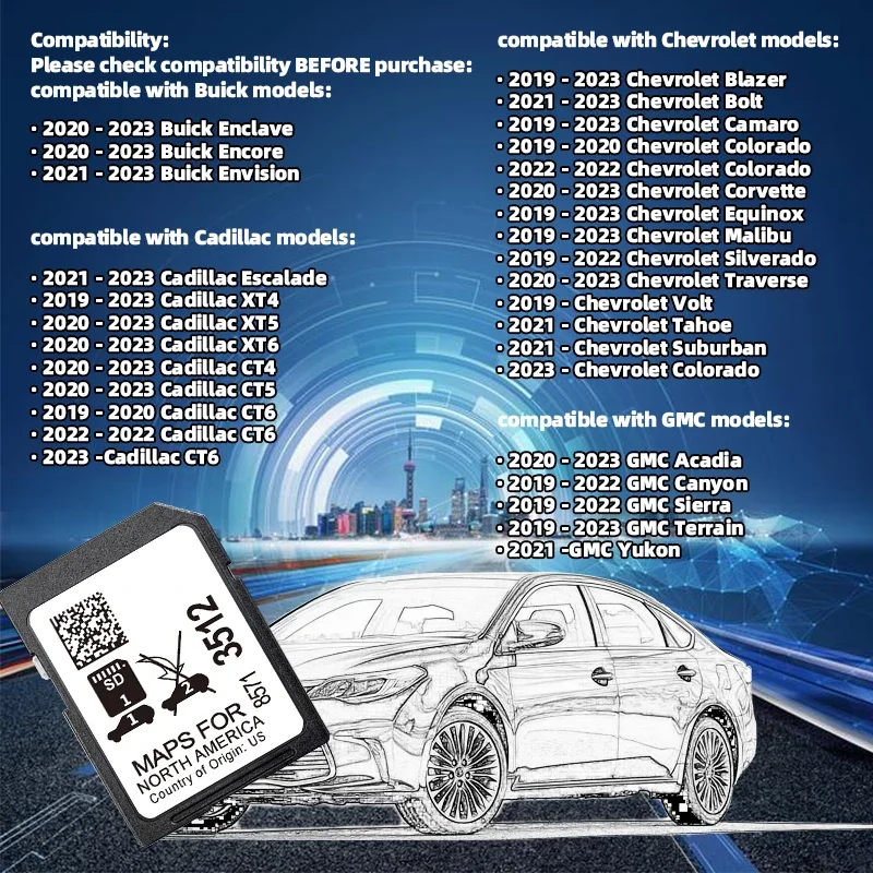 GM 8571 3512 Sat Nav Navigation GPS 32GB SD Card Update 2024 for Buick Cadillac GMC Car North America USA CAN MEX map Card