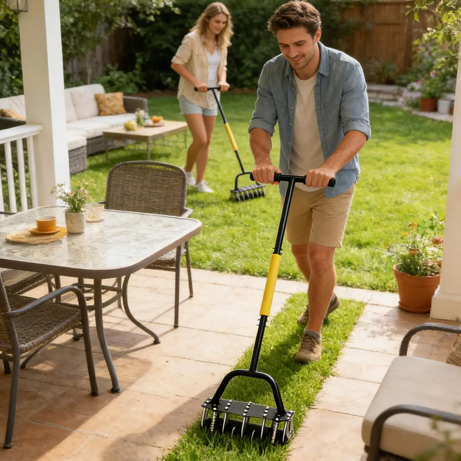 

Ручной аэратор для газона с пружинным механизмом, 17 стальными шипами для аэрации почвы и газона