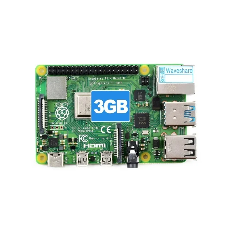Waveshare Raspberry Pi 4 Model B 3GB RAM, Completely Upgraded, 1.5GHz Quad-Core 64-Bit, 4K Dual, Gigabit Ethernet USB 3.0