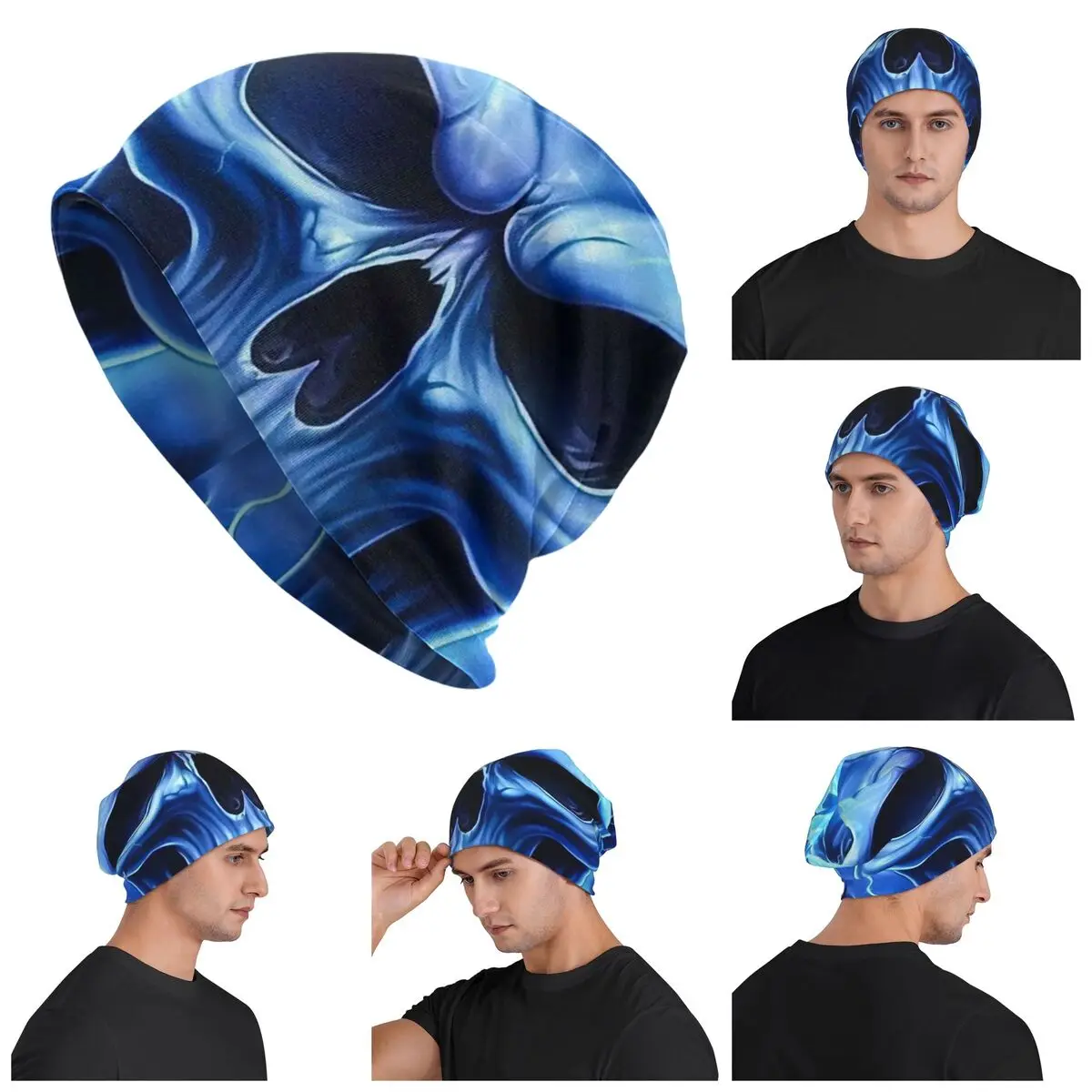 Skull Bone Skeleton Blue Fire Skull  Men Women Adult Beanies Caps Knitted Bonnet Hat Warm Hip Hop Autumn Winter Skullies Hats