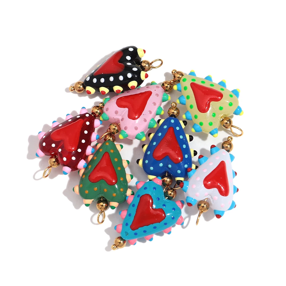 5/10 Stück Edelstahl Niedliche Herz-Lampwork-Glasanhänger Süße Liebesanhänger für DIY-Schmuckherstellung Ohrringe Halsketten Zubehör – Detail 5