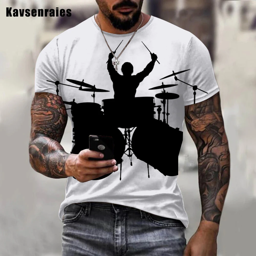 Men Women Summer Hot Sale 3D Print Musical Instrument Drum Funny T-shirt Casual Oversized Short Sleeve Unisex Hip Hop T Shirt