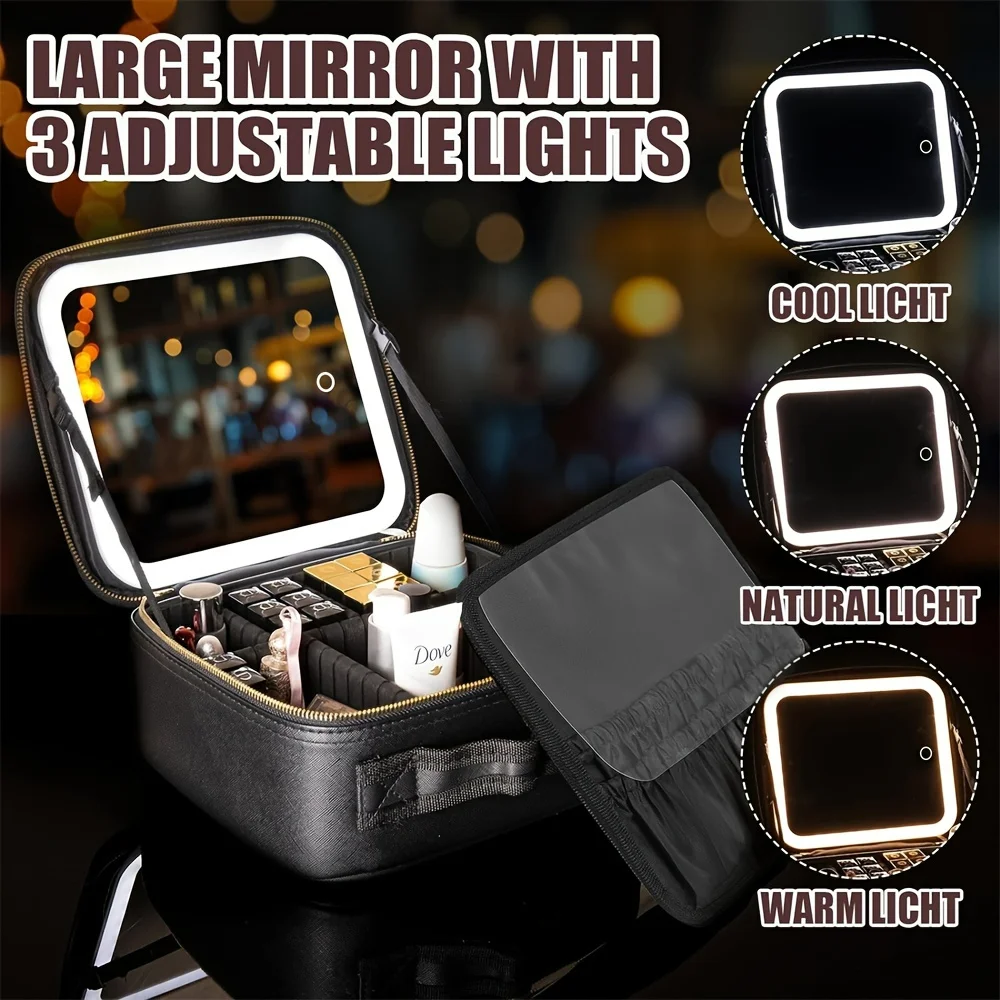 

Waterproof LED Makeup Case - Customizable Organizer with 3 Brightness Settings Perfect Jewelry & Brush Holder, A Stylish Gift