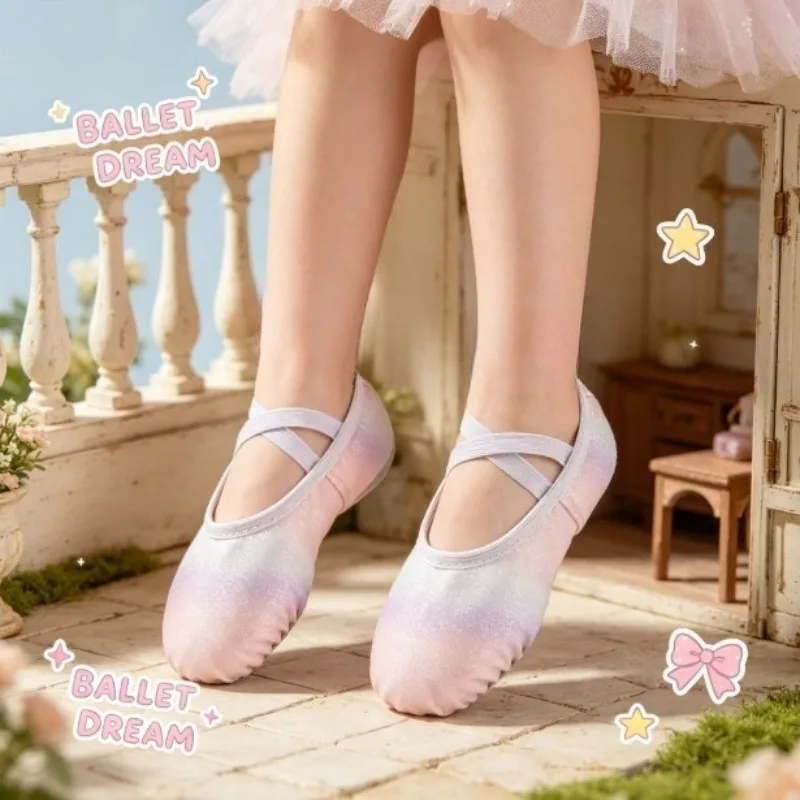 Picture 3: Ballet Dance Shoes Shiny Rainbow Soft Sole Slippers Split Sole Footwear Stage Dancing Shoes Daily Training Party Dance Decors