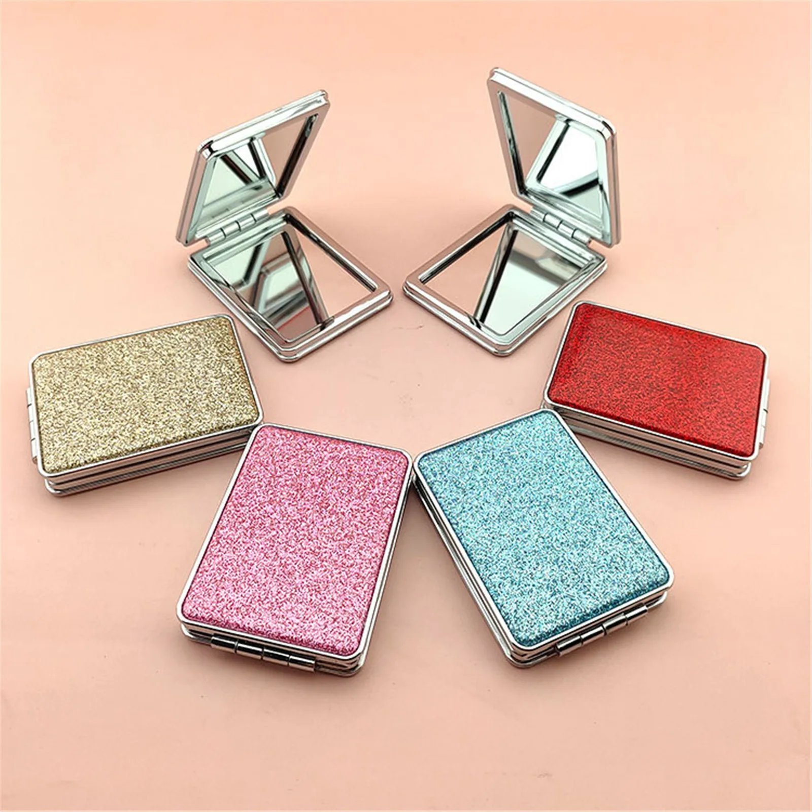 Portable Folding Sequins Makeup Mirror Double Side Mirror  Magnification Makeup Mirrors Round Double-Sided Pocket Compact