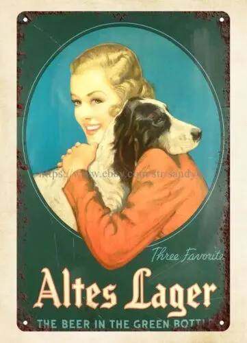 indoor bedroom decorating ideas Altas Lager girl dog metal tin sign