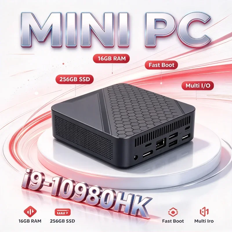 Mini PC Pro Core 2026 Intel Core i9 10980HK 16GB SSD M2 NVMe Saída de Tela Tripla 4K WiFi6 Resfriamento Silencioso Portátil para Escritório