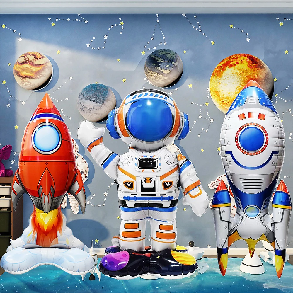 Spaceman Rocket Standing Balloons, Astronaut Foil Balloon, Outer Space Galaxy Theme, Boy Birthday Party Decorations, Baby Shower