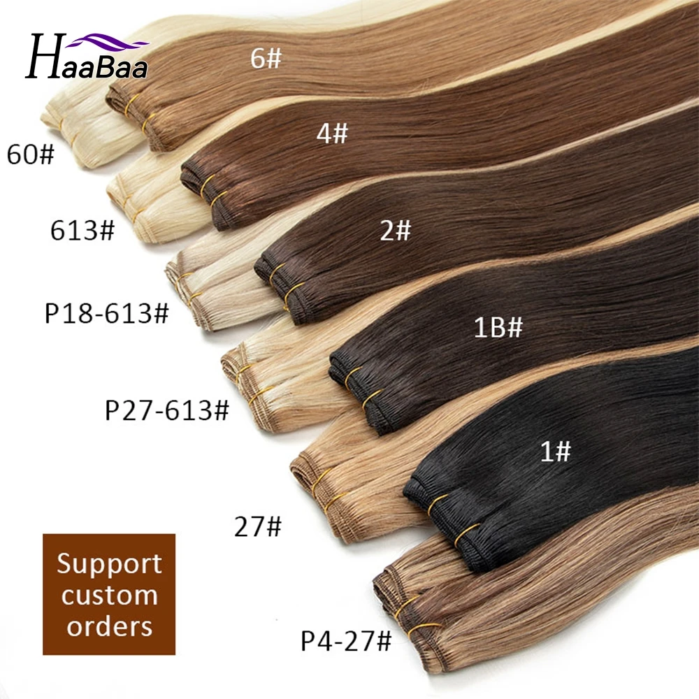 Bundel rambut lurus manusia 12 "-24" ekstensi rambut manusia alami Remy mesin Eropa jahit rambut pirang 50g