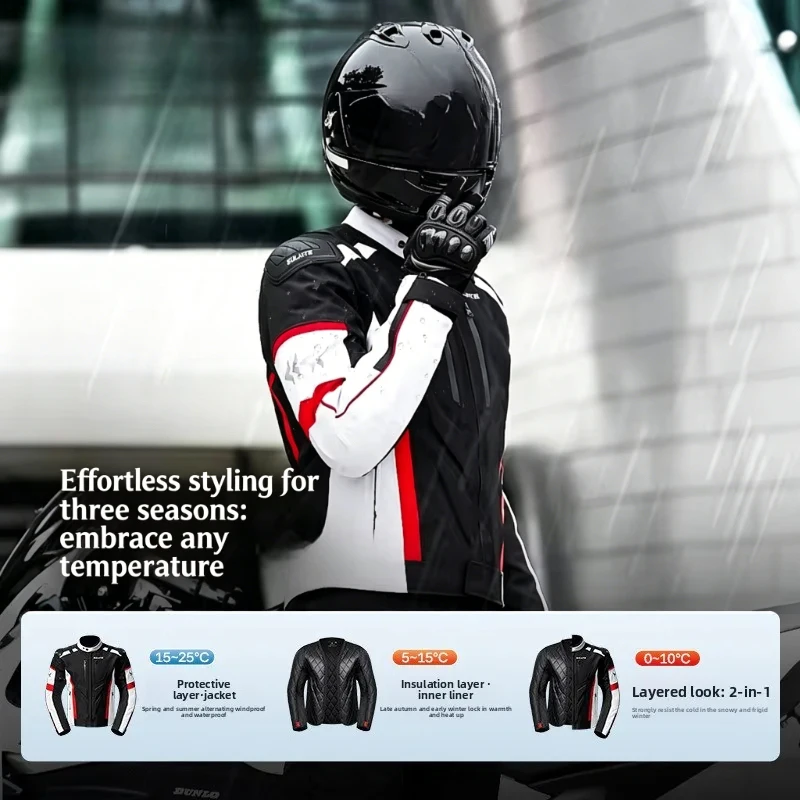 Windproof Waterproof SULAITE Men Motorbike Coat Detachable Thermal Lining Built-in Chest Protector Jacket For Winter Road Racing