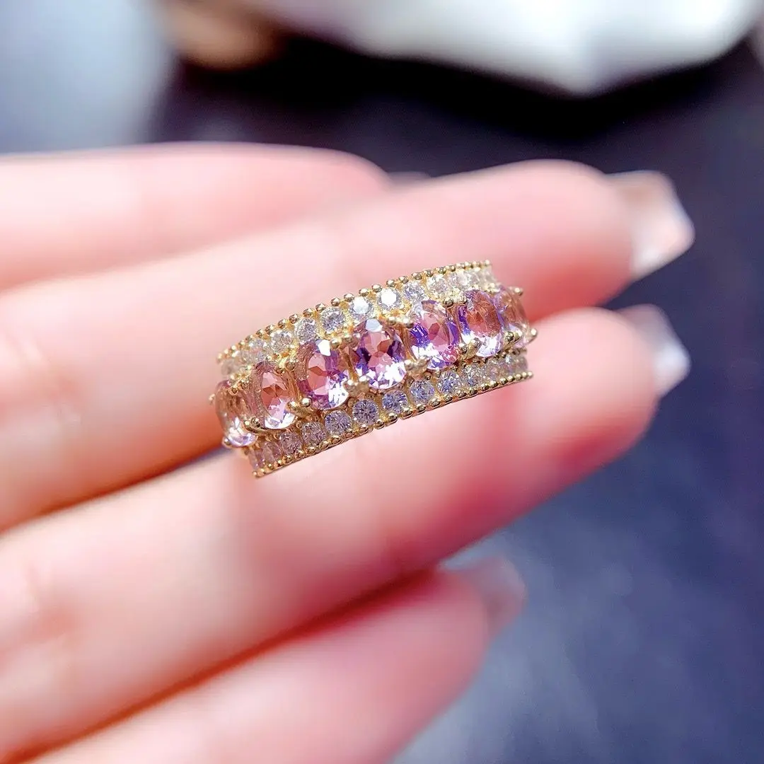 

ZECAA 925 Jewelry Woman Lavender Amethyst Ring With Natural Lavender Amethyst Stone 3*4mm S925 Silver Lavender Amethyst Ring