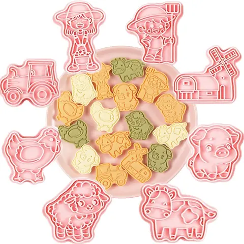8Pcs Bauernhof Tier Cookie Schneider Mold Set Cartoon Huhn Schwein Schafe Kuh Cookie Form Presse Backen Küche Gebäck Backformen werkzeuge