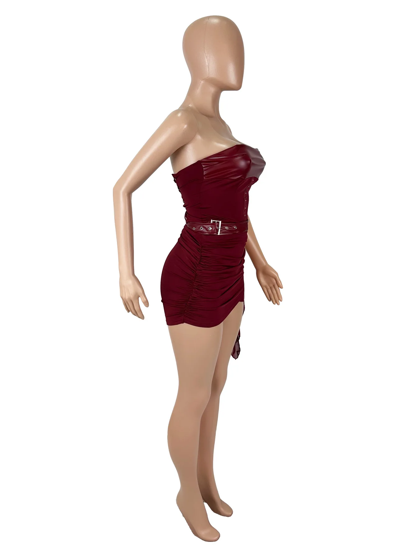 SKMY Clothes For Women Sexy Leather Patchwork Lace-Up Open Back Strapless Tops Wrapped Hip Skirt Sets Two Piece Outfits