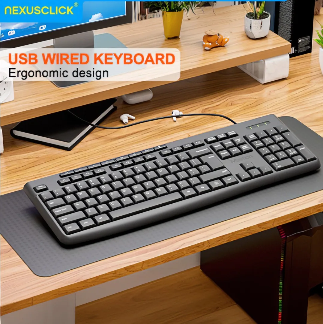 NexusClick K295 Low‑Profile Quiet Membrane Keys Wired Keyboard,Ergonomic 8° Tilt,Plug and Play,112 Keys Business Office for Work