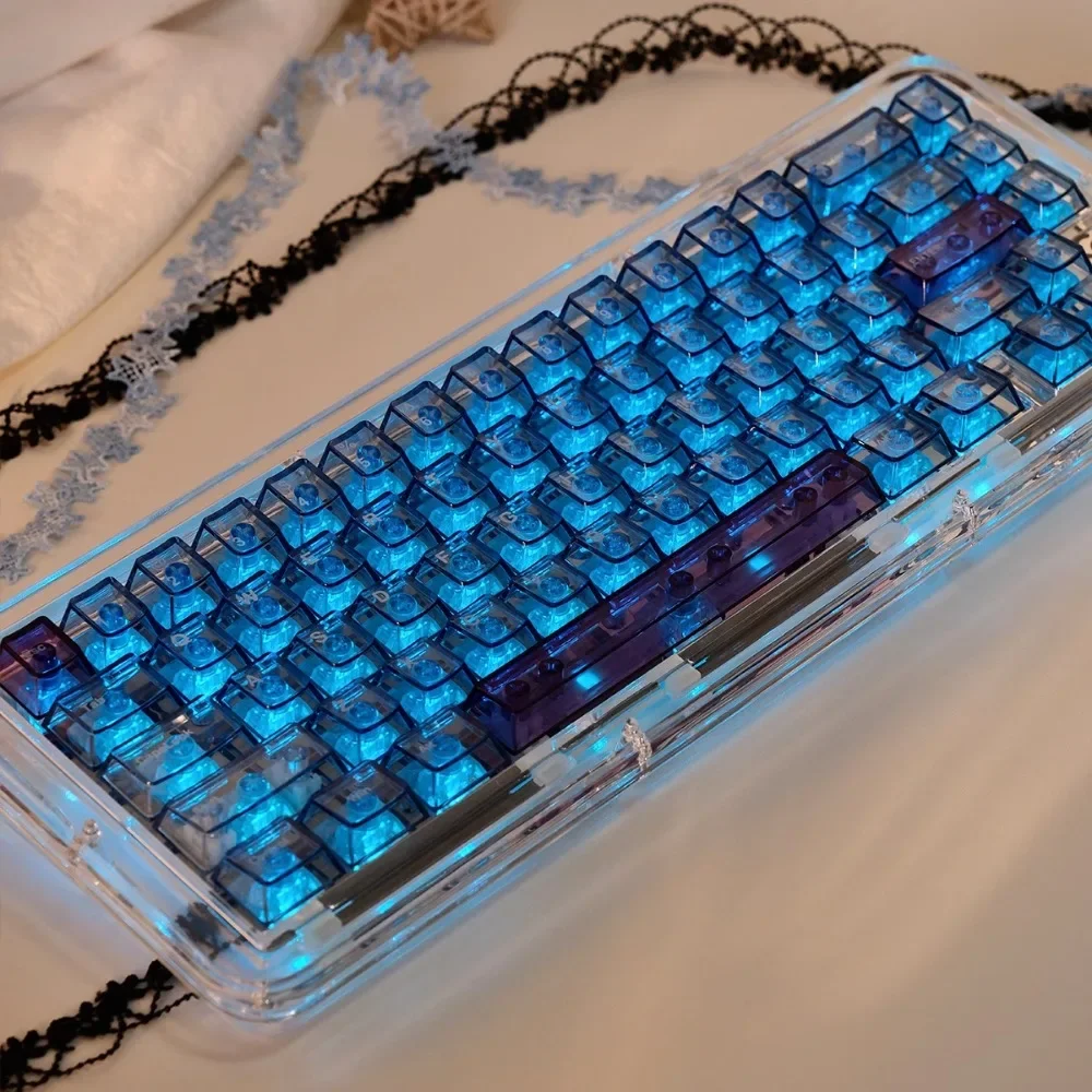 Transparent Keycaps Diamond Blue 156 Keys PC Pad Printing Original Profile for Customized Mechanical Keyboard Wooting DIY Parts