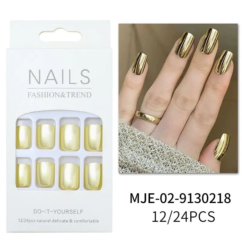 เล็บปลอม 24 ชิ้น รุ่น 2026 สีเงิน สีทอง เงาเมทัลลิก เล็บปลอมราคาถูก ติดเองได้ เล็บปลอมเหมือนจริง ชุดเล็บปลอมกดติด