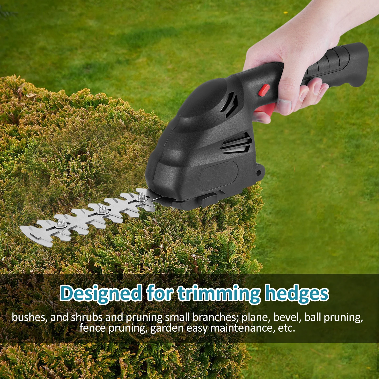 7.4V Cordless Grass Hedge Trimmer 2in1 Battery Rechargeable Shear with Pruning shears Hedger gardening tools Fast Charging