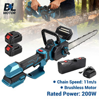 Drillpro 200W 12 Inch Chainsaw Electric Saw Telescopic Brushless Lithium Bar 11m/s Chain Speed Rechargeable Cordless for Cutting