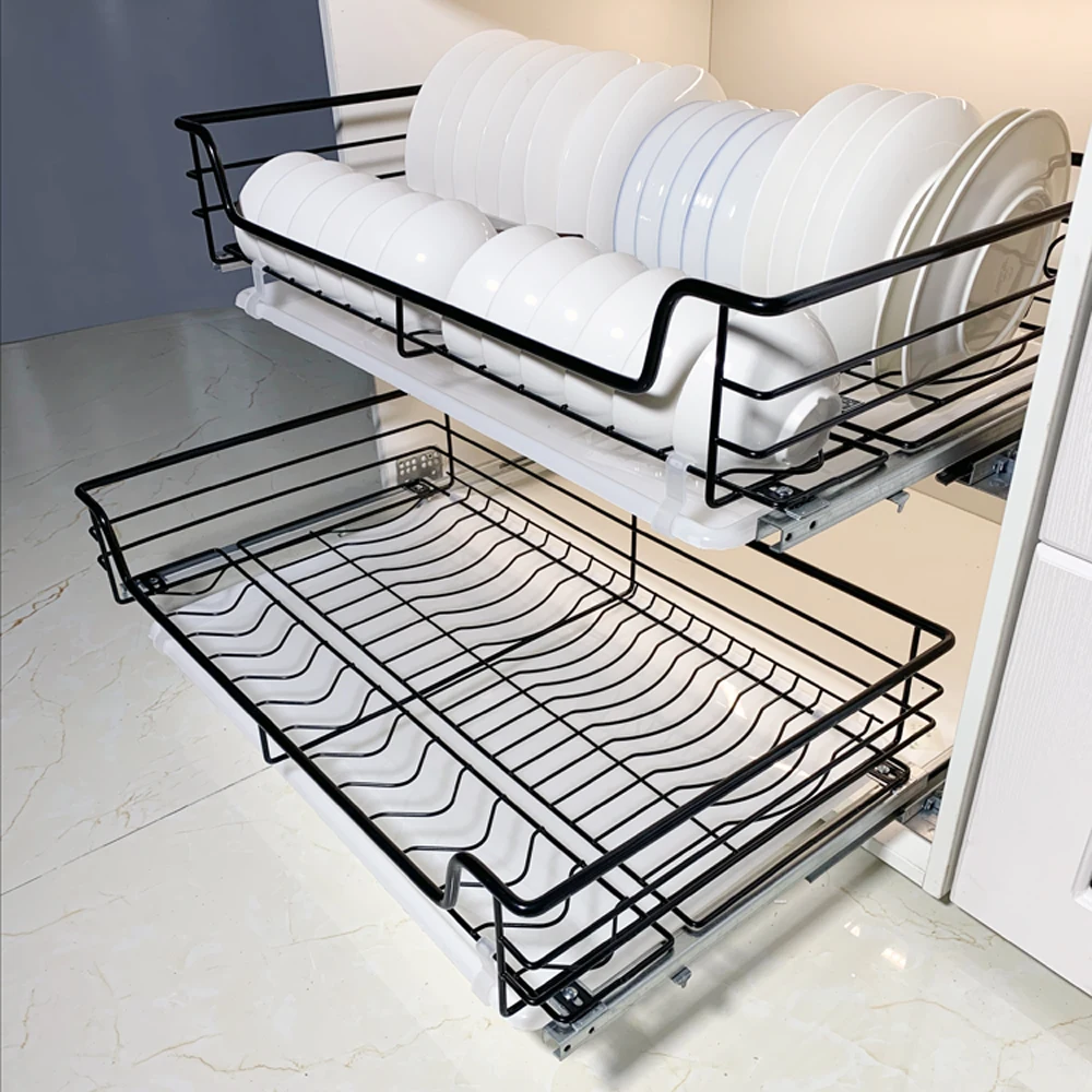 

Корзина Кухонный шкаф из нержавеющей стали 304, двойной ящик, стойка для чаши, кухонный шкаф, напольный шкаф, корзина для посуды с приправами Nano Black