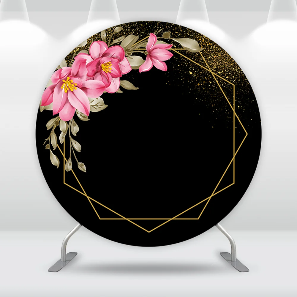 Black and Gold Birthday Round Backdrop Cover Supplies Customize Wedding Party Decoration Circle Photography Background Banner