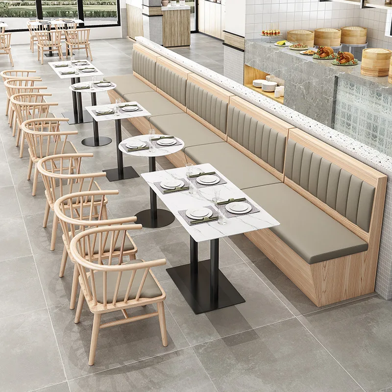 Commercial Bench Table And Chair Set - Wall-mounted, Suitable For Coffee, Burgers, Hot Pot, Desserts, Milk Tea Shops