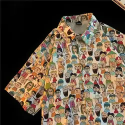 Cartoon Character Head Short Sleeved Floral Shirt Men'S And Women'S Hawaiian Shirt Vintage Printed Beach Shirt 2023 New