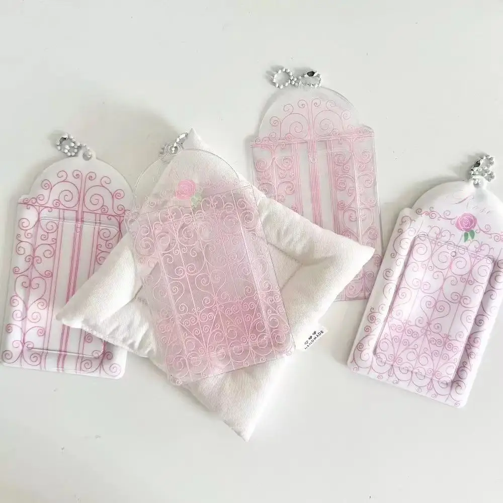 1-2pcs Pink Korean Style Iron Vine PVC Card Holder Girl Pink Kpop 3 Inch Photocard Photo Storage Display Pendant Bag Charm - view 3