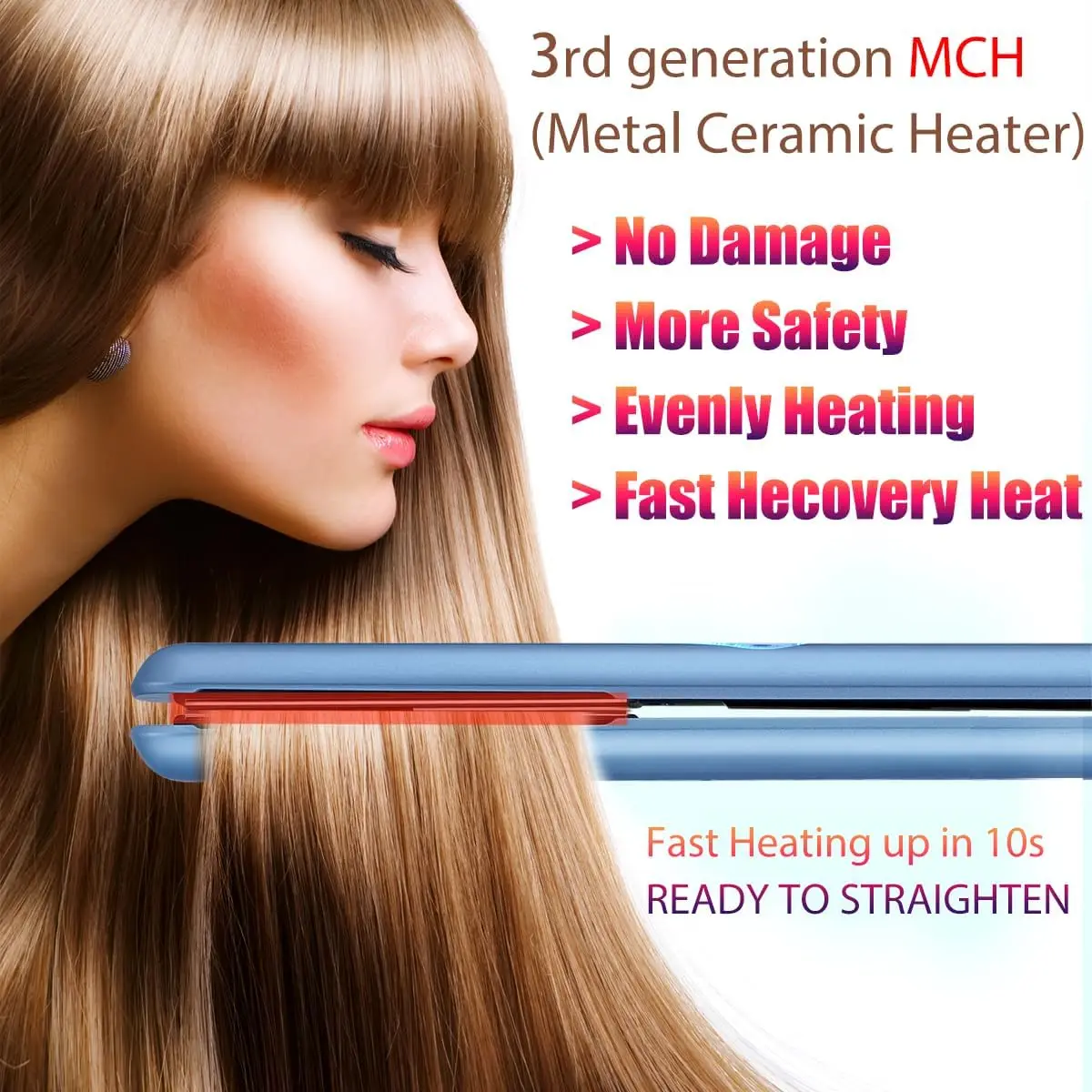 Nano Titanium Hair Straightener 1 inch 3D Floating Plate Fast Heating Flat Iron for All Hair Types with Travel Pouch Dual Voltage view 4