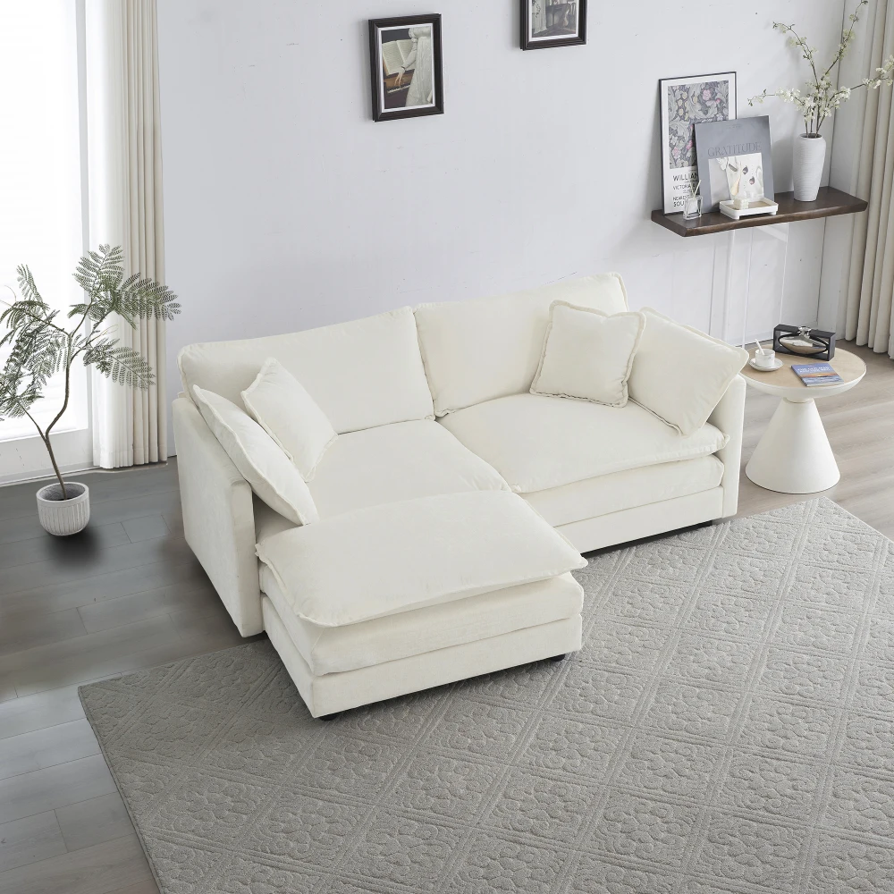 

Chenille Two-Seater Sofa with 1 Footrest, 2 Seater L-Shaped Sectional with Ottoman,Loveseat with Ottoman