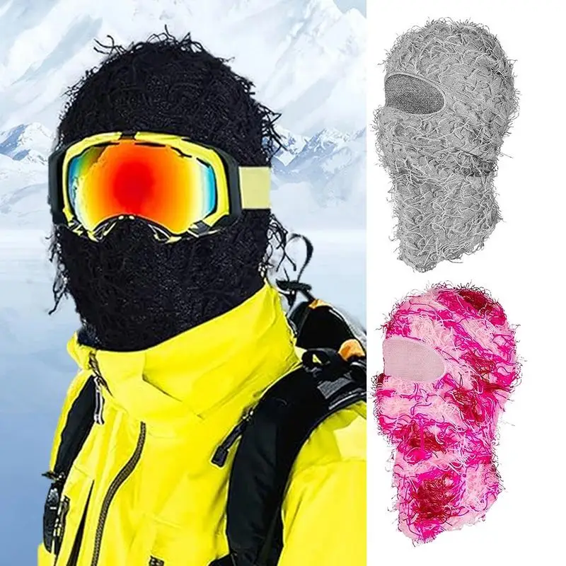 

Ski Facial Cover Fuzzy Knitted Beanie Neck Warmer Stretchy And Soft Fuzzy Knitted Full Face Cover For Hiking Skiing Running