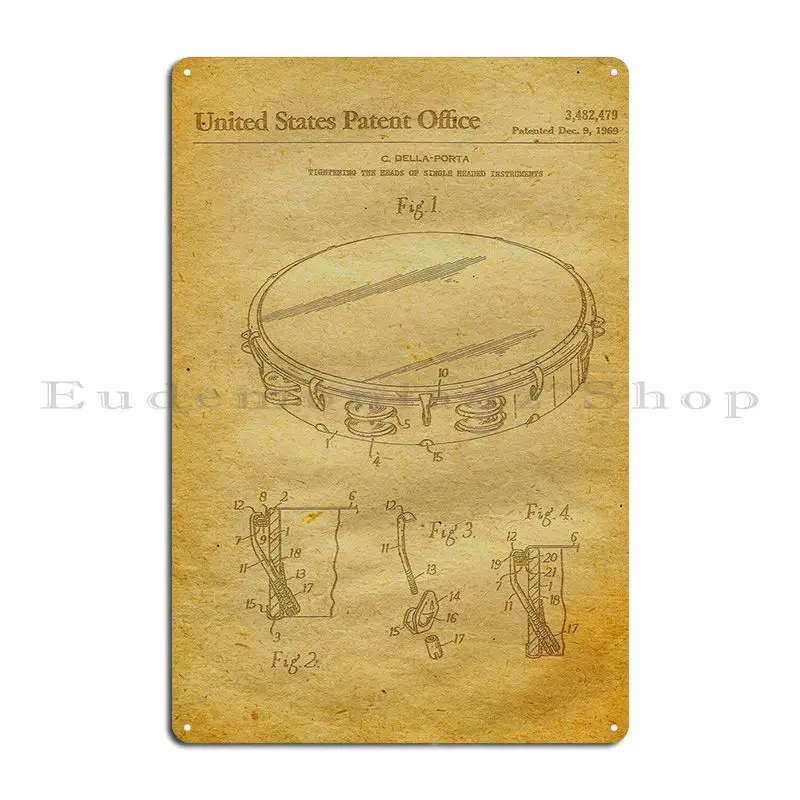 54 Tambourine Drum Patent Metal Sign Vintage Garage Print Pub Create Tin Sign Poster