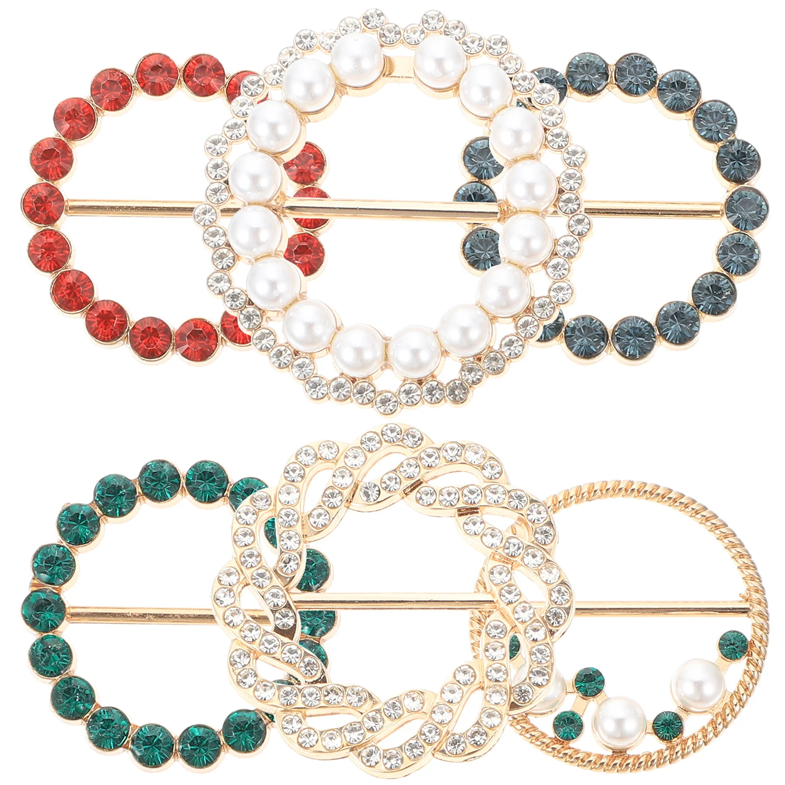 

6pcs Rhinestone Garment Corner Clasp Alloy Pearl Clip Brooch Smooth Edge Waist Decor Buckle For Dressing Adjustable Strap