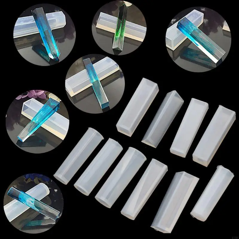 

R3MC 10Pieces Resin Long Cylinder Trapezoidal Crystal Molds Crystal Epoxy UV Silicone Resin Pendant Molds Jewelry Making