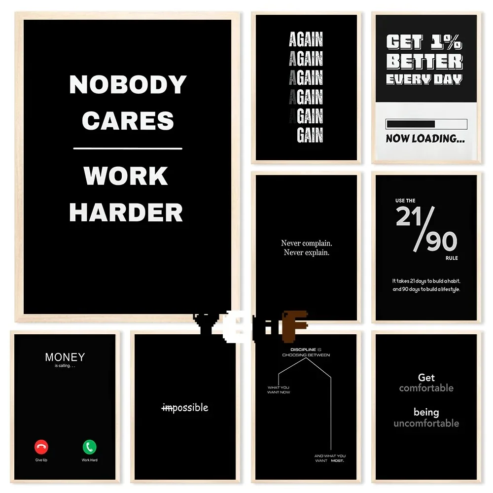 Citas inspiradoras de gimnasio motivacional, póster minimalista negro, decoración estética de lienzo para oficina, cita, decoración de arte de pared