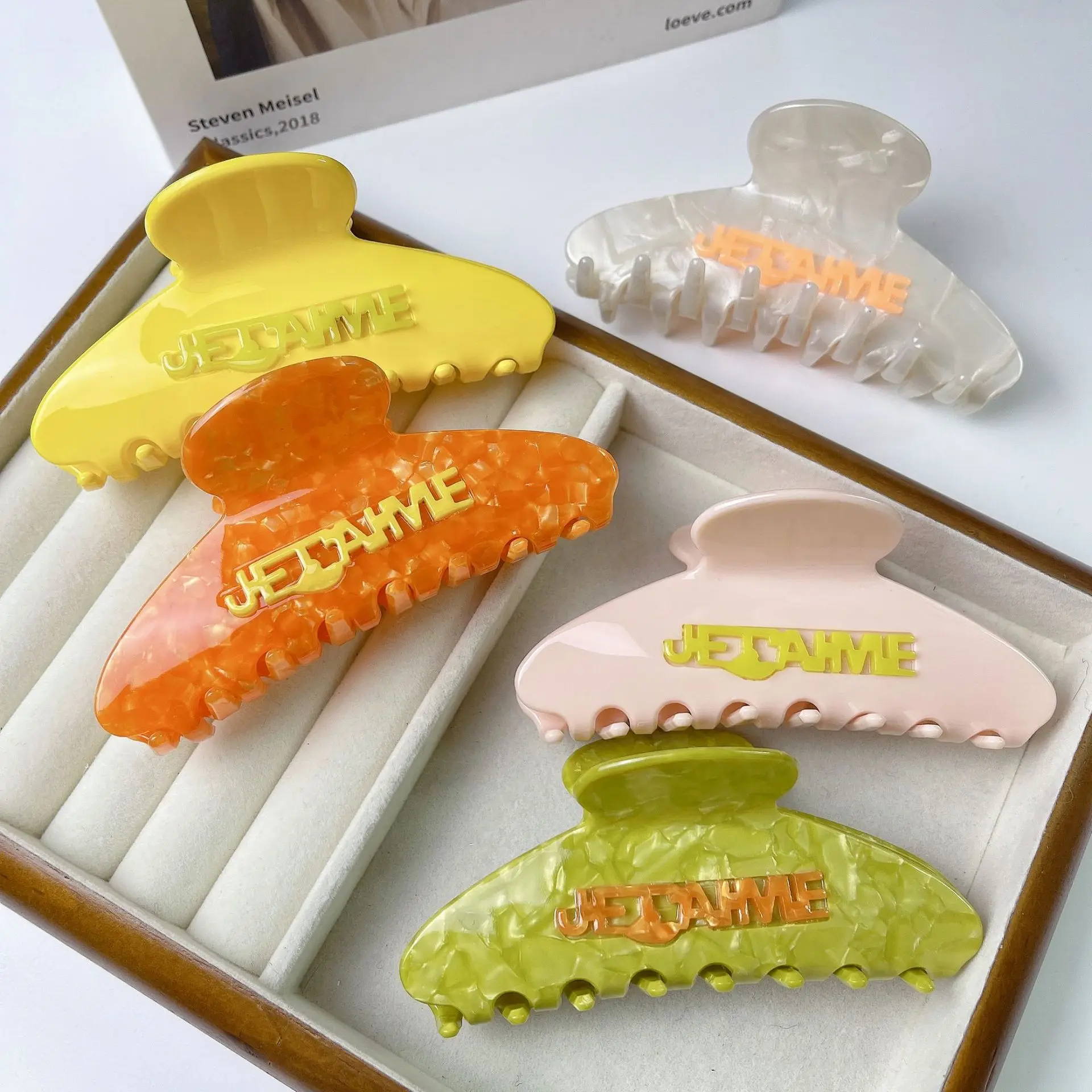 Clipe de garra de carta de concha curvada, meninas doces e legais, cor contrastante, ácido acético, grampo de cabelo