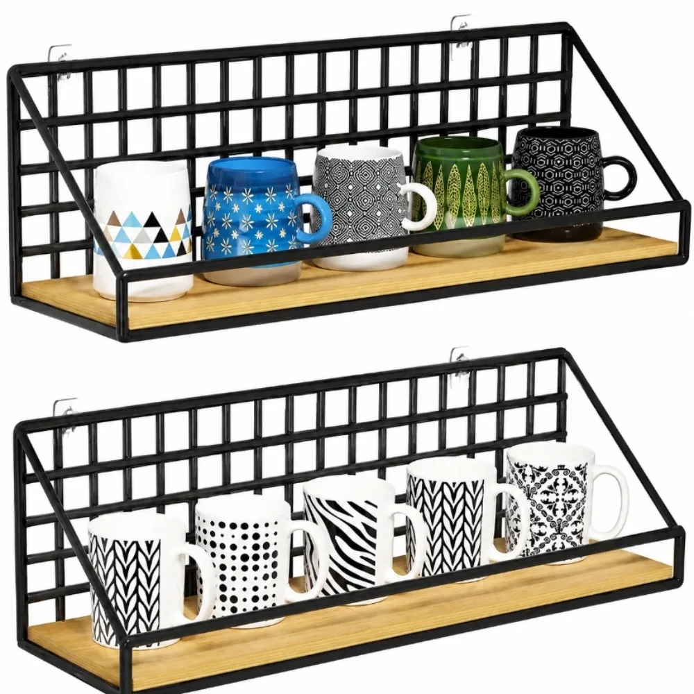 Wall Mounted Storage Basket Metal Shelf Floating Rack Organizer Bookshelf Bathroom Kitchen Home Decor Room Decoration