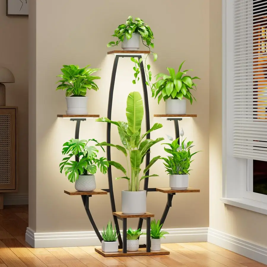 

Plant Stand Indoor with Grow Lights 7 Tiered Large Plant Shelf, 47 Corner Shelf for Indoor Plants Multiple, Metal Flower Holder