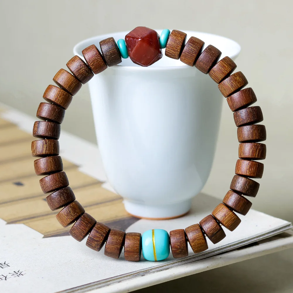 

Браслет из натурального агата Чэньсян с восьмигранными бусинами, оригинальный, в китайском стиле, деревянный, подарочный