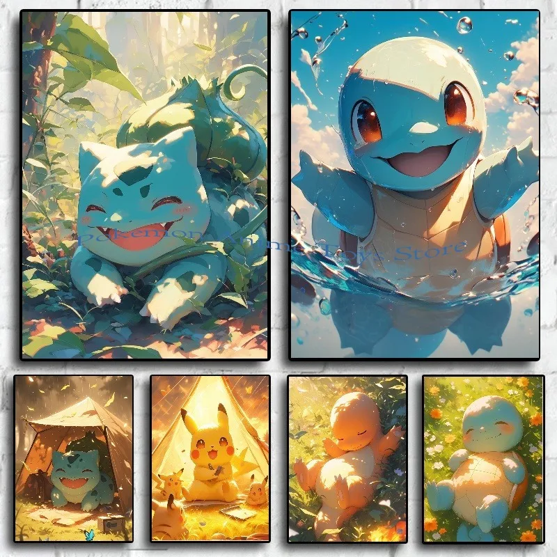 Pokemon Anime Figures Hd Charizard Bulbasaur Squirtle Charmander Artwork Poster Canvas Painting Wall Art Home Room Decor