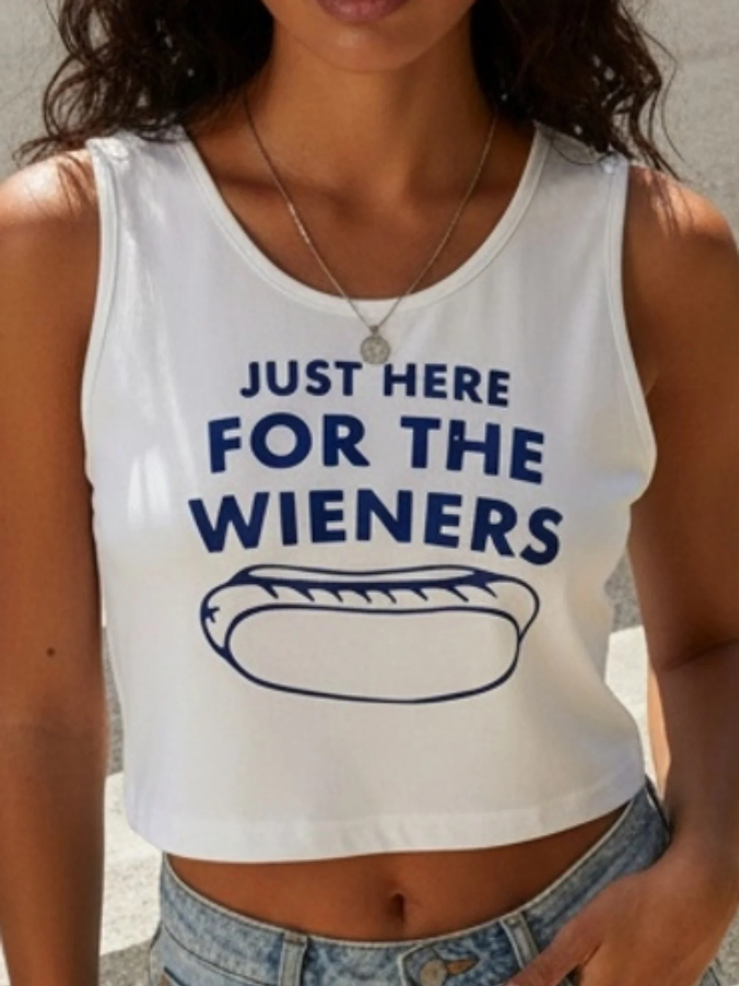 Just Here for The Wieners Print Crop Tank Top, Sleeveless Casual Top for Summer And Spring FALL Women'S Clothing Female y2k