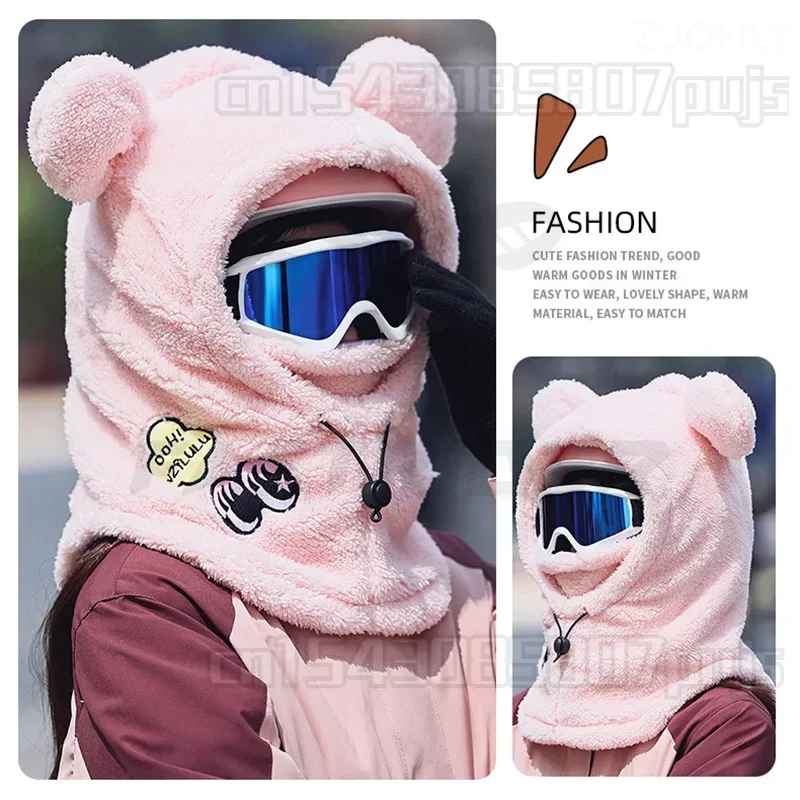 Skihelm Hoes Panda Skiën Pluche Hoeden Comfortabele Zachte Wol Winter 3d Beer Oor Schattig Rijmasker Warm Caps