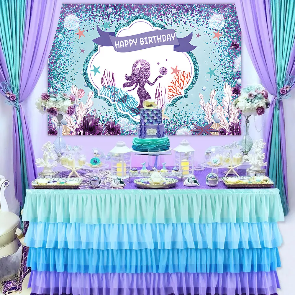 Mermaid Background Cloth Girl Birthday Party Photography Background Wedding Baby Shower Decor Backdrop Banner For Photo Studio