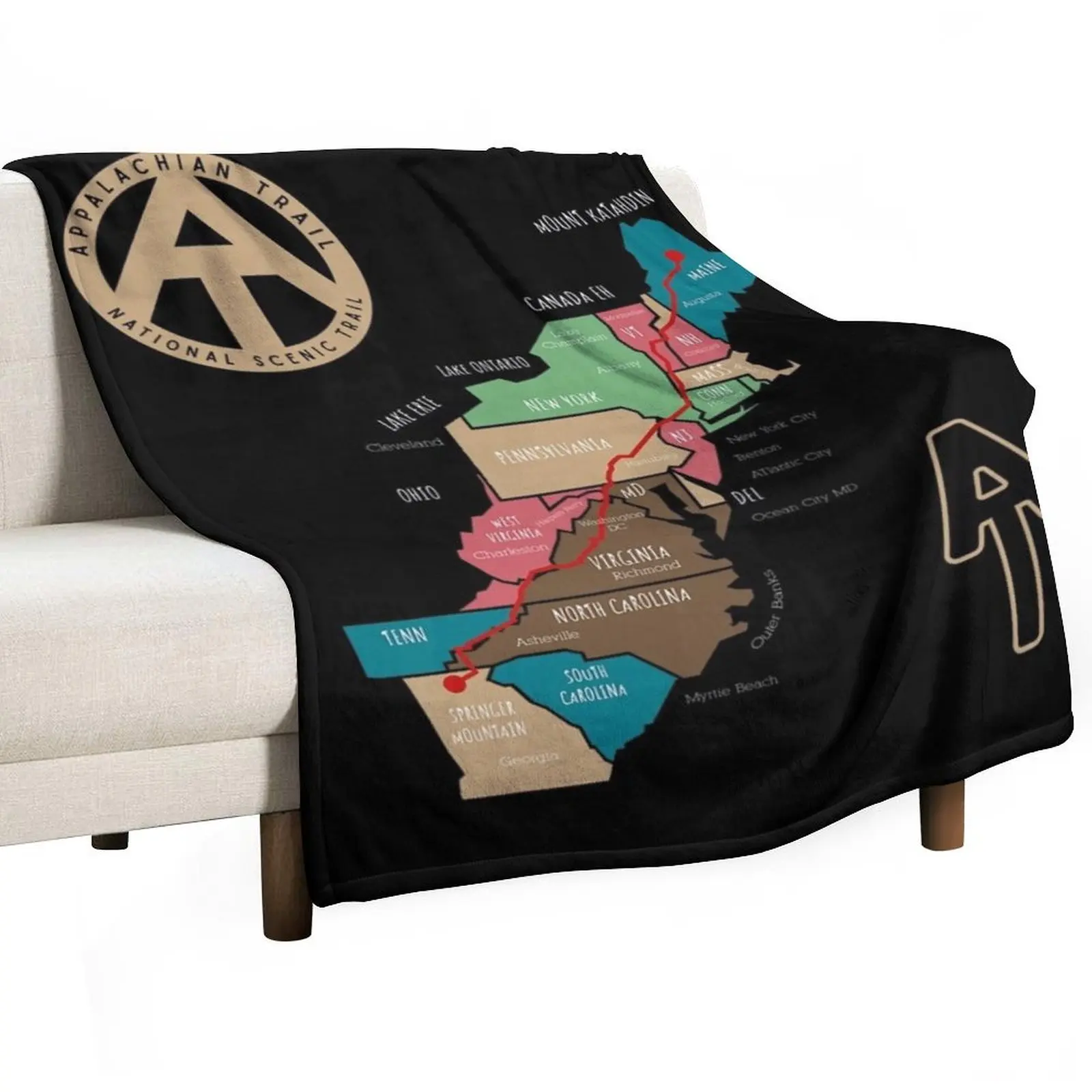 Appalachian Trail Hiking Map Throw Blanket christmas gifts Picnic Bed Plaid on the sofa Soft Luxury Thicken Blankets