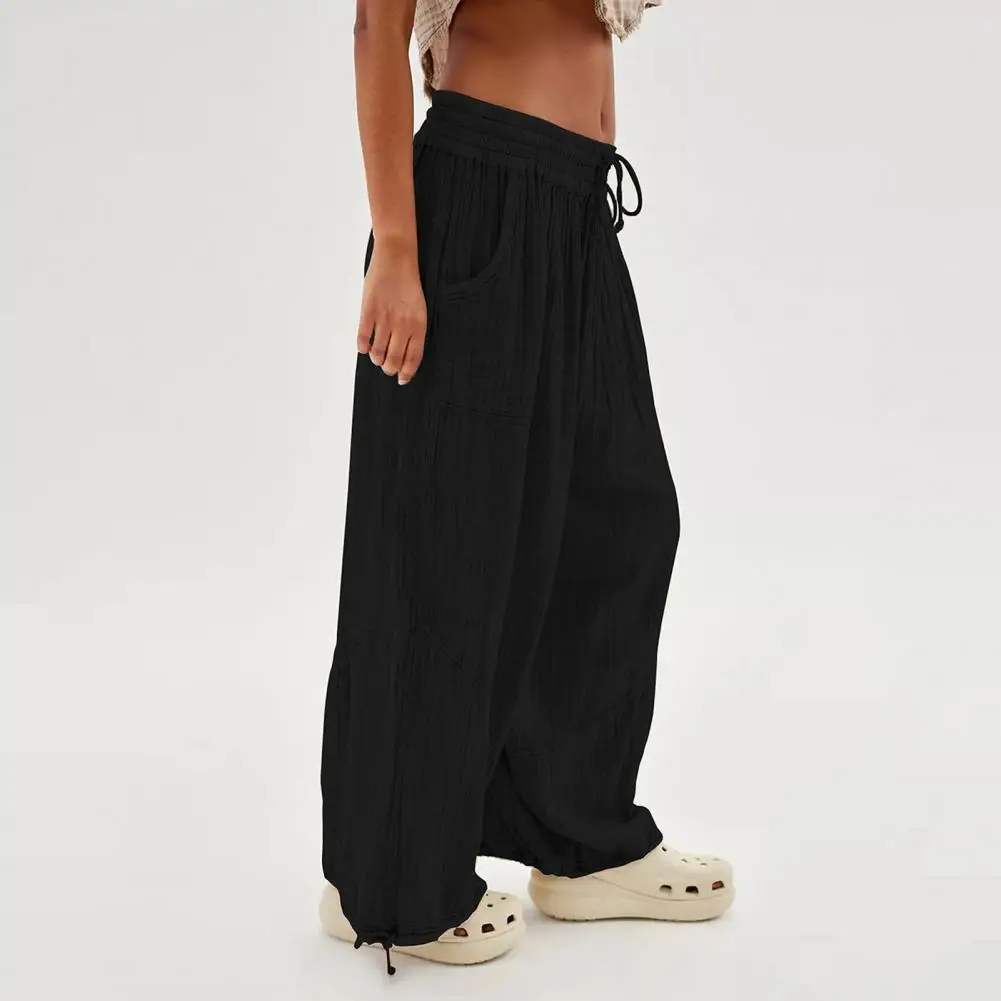 Fashionable Women Pants Comfortable Wide Leg Women's Pants with Elastic Waist Deep Crotch Pleats for Casual Wear for Style
