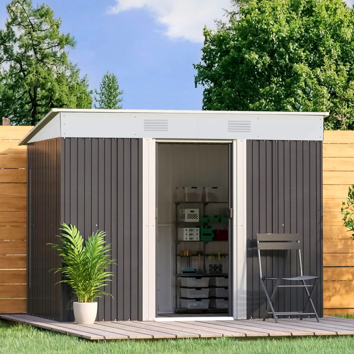 Outdoor tool room, courtyard storage room, garden, outdoor sundries storage, simple tin room