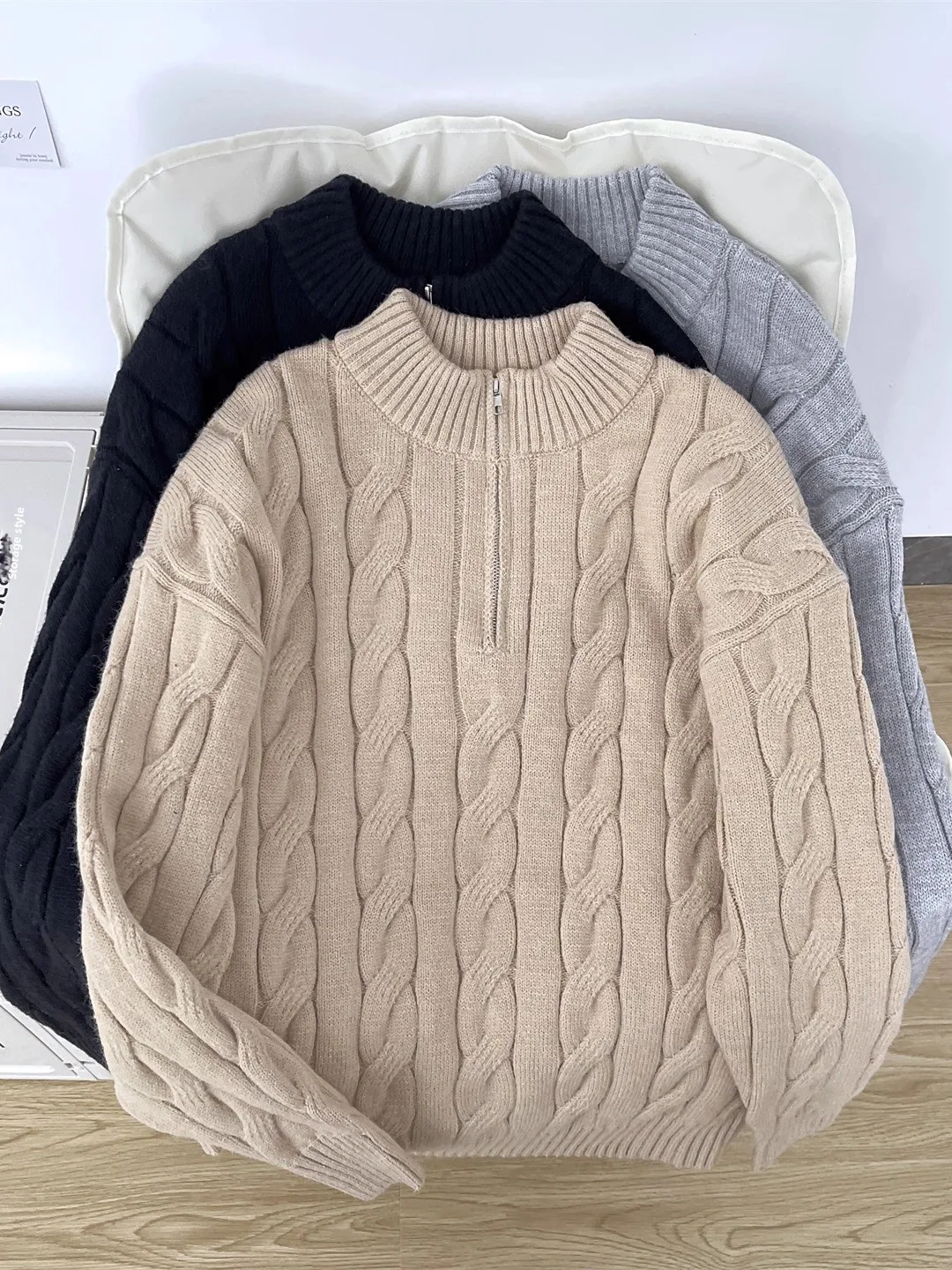 

American Retro f Zip Knitwear Thi High Collar Sweater for Men And Women Winter Warm Wool Yarn Casual Sle Long Sve