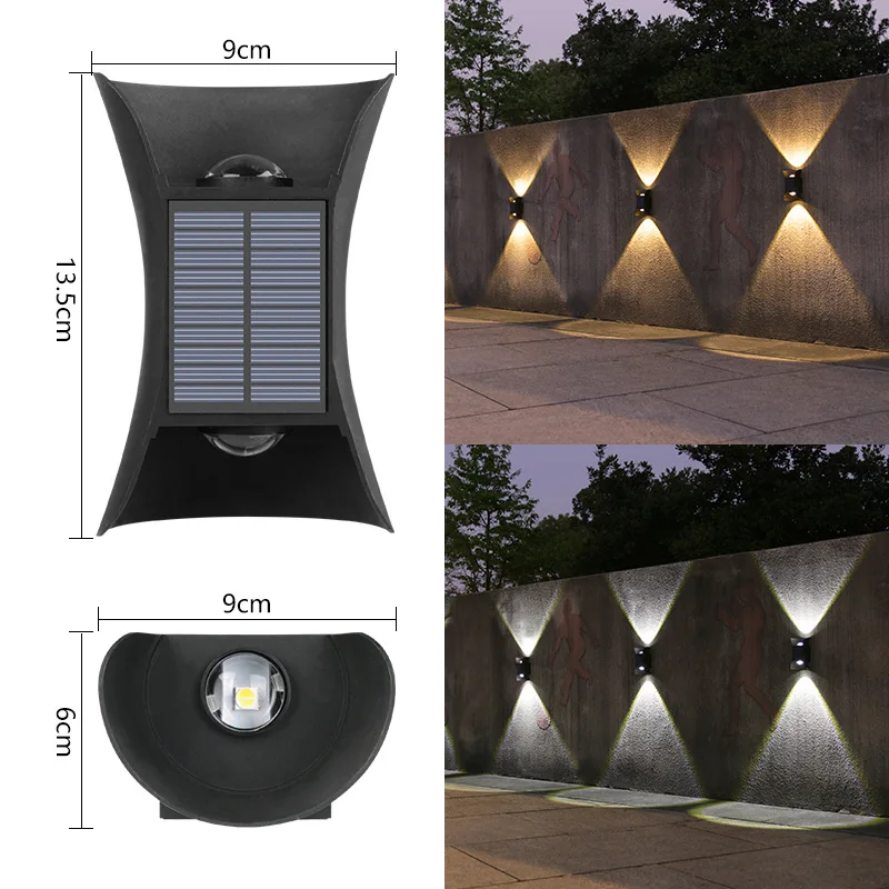 Solar Wall Lamp Outdoor Waterproof Sunlight Two Modes 1st Warm Light and 2nd White Light for Garden Yard Decoration