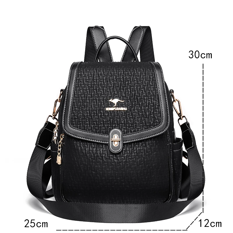 Trend High Quality Leather Backpack Luxury Women Purse Multifunction Female Travel Rucksack SchoolBook Bag Girls Shoulder 2023